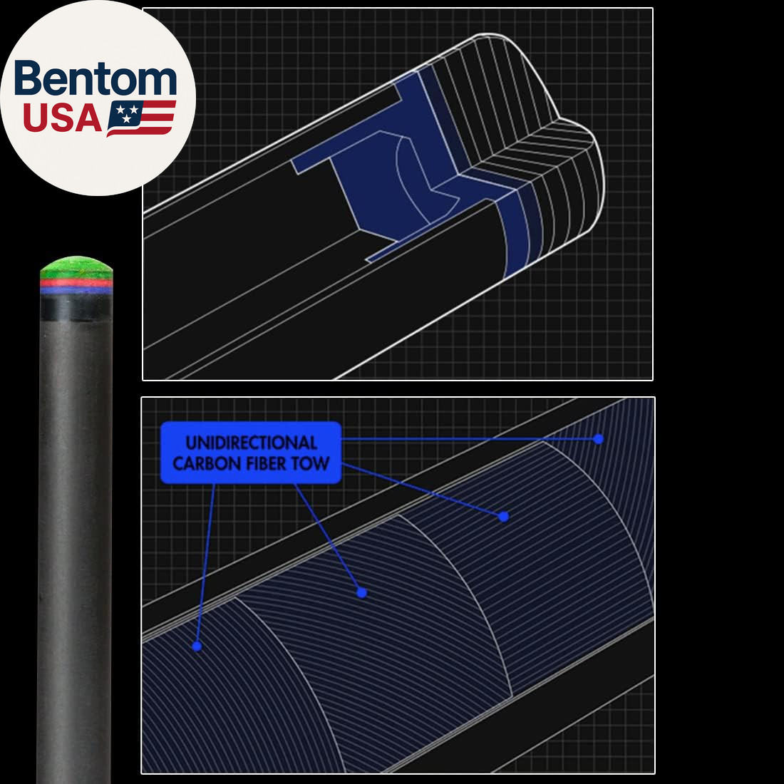 Carbon Fiber Pool Cue Shaft for 3/8X8 & Uniloc Joints | Low Deflection Shaft for