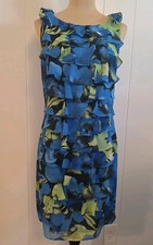 Adrianna Papell Blue Green Floral Tired Ruffle Sleeveless Dress Size 10