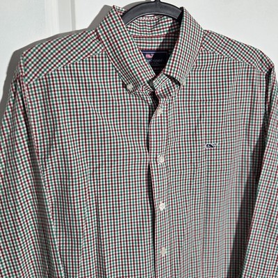 Vineyard Vine Men's Holiday Slim Fit Whale Shirt Christmas Gingham Holly Size M