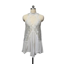 Free People White Lace Halter Neck Mini Dress Boho Festival Fringe