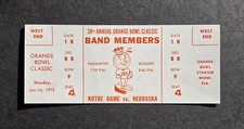 Notre Dame vs Nebraska 1973 Orange Bowl Classic Band Members unused ticket rare!