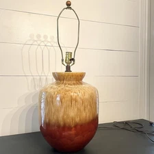 Vtg 1960’s Mid Century Modern Drip Glaze Table Lamp Ceramic, Rust Gold - Works! 