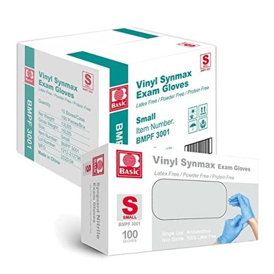 Basic Medical Synmax Vinyl Exam Gloves - Latex-Free & Powder-Free - Small, BM...