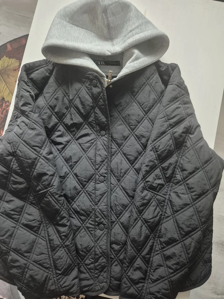 Damenjacke Steppjacke Zara 2 in 1 XL mit Kapuze schwarz-grau