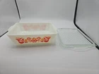 Vintage White Pyrex Friendship Pattern 1½ Quart Casserole Dish W/ Lid  #0503