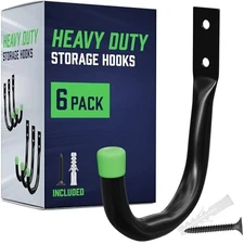 Heavy Duty Garage Storage Hooks | J-Hook Wall Mount Hangers with Screws | 