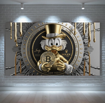 LEINWAND BILD ER BIS 165x90x5 DAGOBERT-DUCK MONEY POP-ART B-COIN GOLD LUXUS LOFT