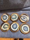Vintage Gemstone Coaster Set Solid Wood Base Natural Agate D-2 — photo 7