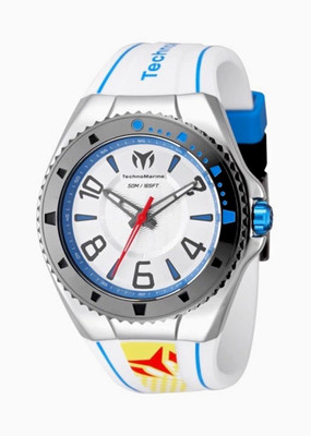 TechnoMarine Quartz Analog 50m 44mm White/Blue Dial Silver Case Rubber Strap