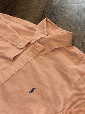 Polo Ralph Lauren Mens Yarmouth Orange Stripe Cotton Dress Shirt Size 16.5-34/35