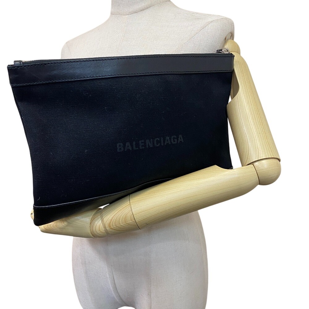 BALENCIAGA 373834 leather Navy clip M Clutch bag black leather mens thumbnail 9