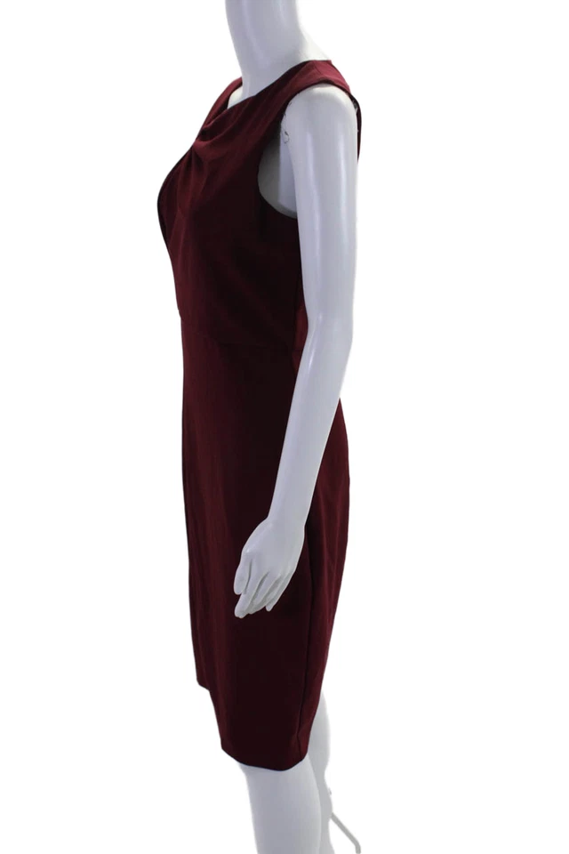 Parker Womens Burgundy Drape Detail Sleeveless Shift Dress Size 4 LL19LL - Image 2 of 4