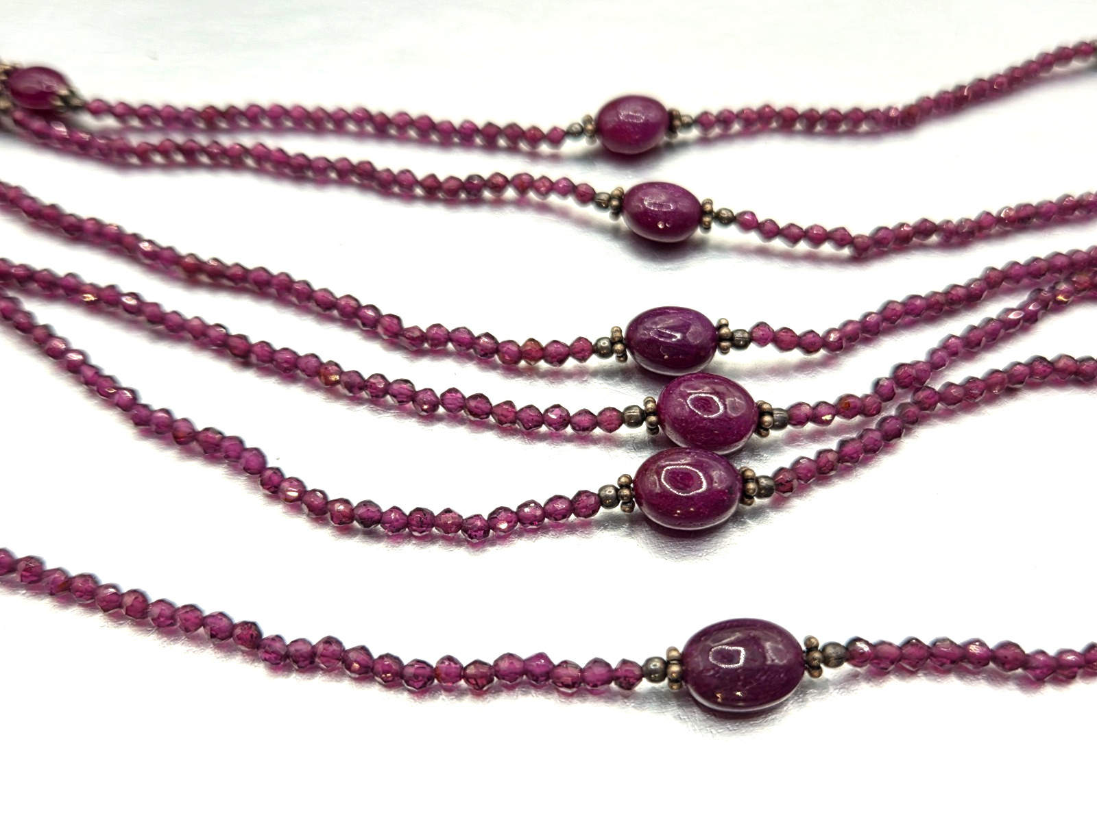 Vintage Sterling Silver Ruby Beaded Multi Strand … - image 2