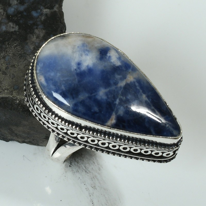 Sodalite Gemstone Handmade Antique Design Ring Jewelry US Size-6.25 AR 69043