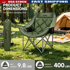 Portable Oversized Camping Chair 400lbs Capacity with Cup Holders Storage Pocket