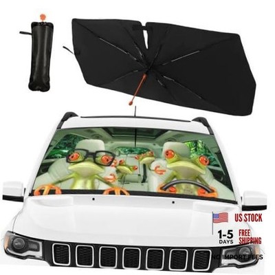 CHILL·TEK Funny Animals Car Windshield Sun Shade Umbrella, Frog Driving Car