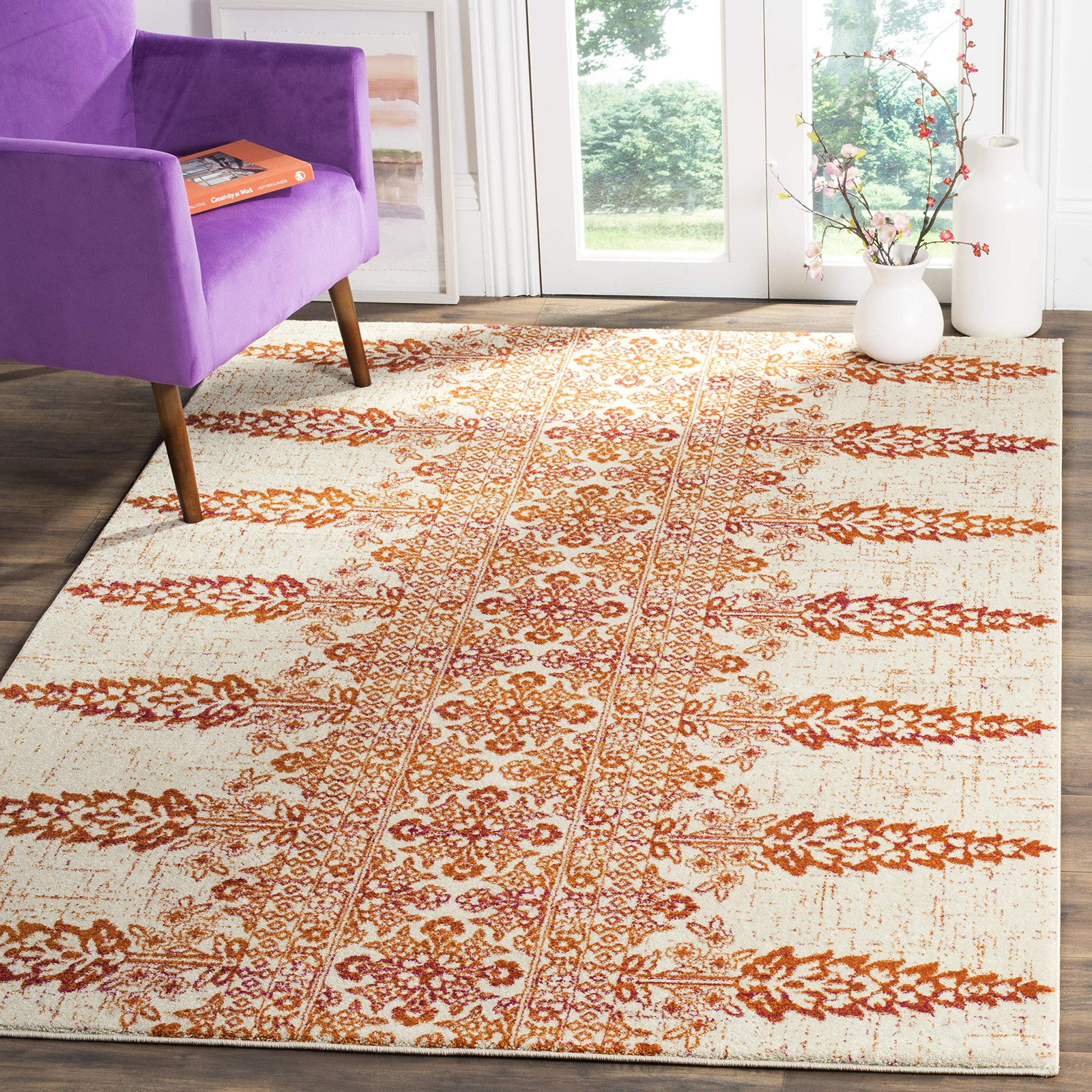 Evoke Collection 3x5 Ivory Gold Boho Chic Low Pile Area Rug EVK521R for Living Room Bedroom