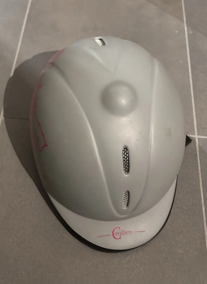 Grauer Reithelm mit hübschem Print in pink -  52-55 Cm - gebraucht/"sturzfrei"