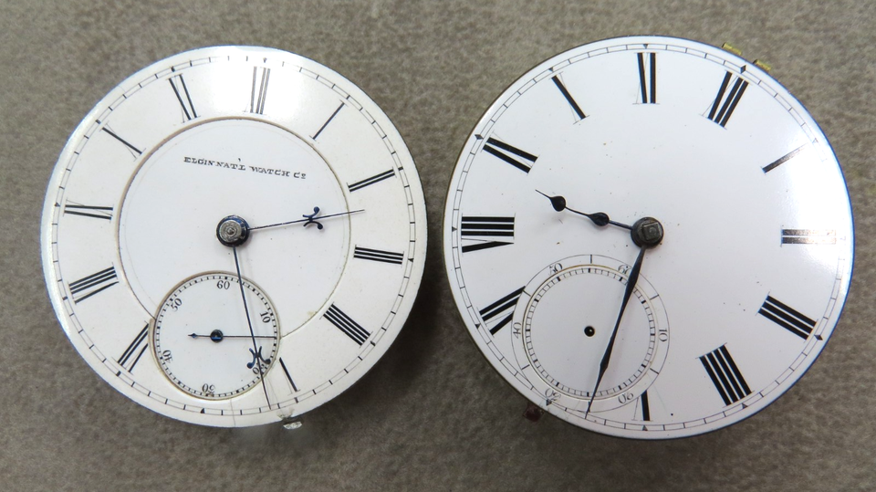 12 LARGE ANTIQUE POCKET WATCH MOVEMENTS U.S., ENGLAND, HOWARD ELGIN ...