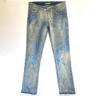 Versace Jeans Couture Italy Metallic Animal Print Denim Jeans Sz 30 Rhinestone