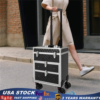 Professional Makeup Case Rolling Cosmetology Case With Sliding Drawers Black USA