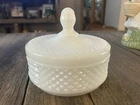 Vintage Westmoreland Diamond Pattern Milk Glass Powder Puff Trinket Dish