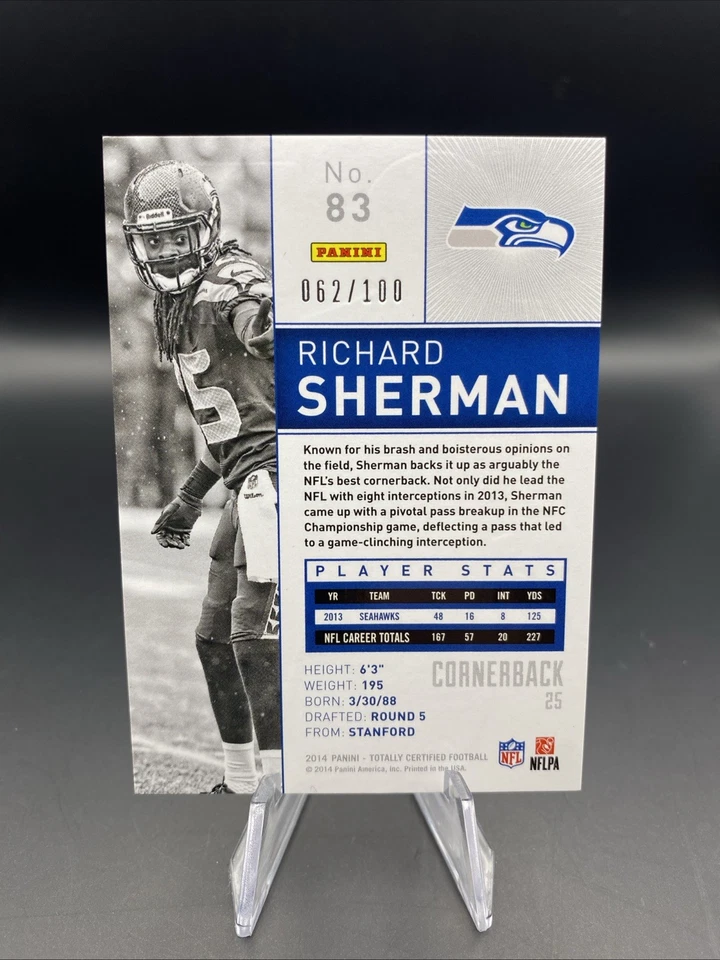 2014 Panini Totally Certified - Richard Sherman #83 Platinum Red /100 Seahawks - Image 2 of 2
