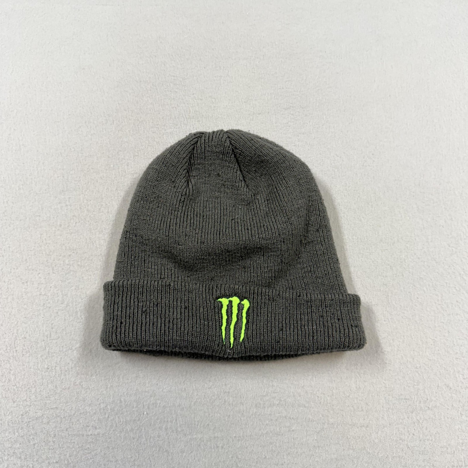 New Era Hat Beanie Fitted Mens One Size Gray Monster Energy Logo Knit Winter
