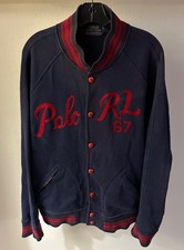 Polo Ralph Lauren RL 67 Varsity Track Jacket Mens LARGE Blue embroidered, STAIN
