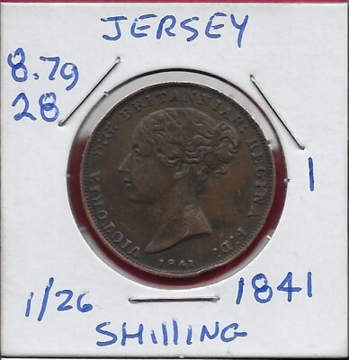 JERSEY 1/26 SHILLING 1841 RULER:VICTORIA,MINTAGE 233,000,ORNATE SHIELD,LEGEND:VI