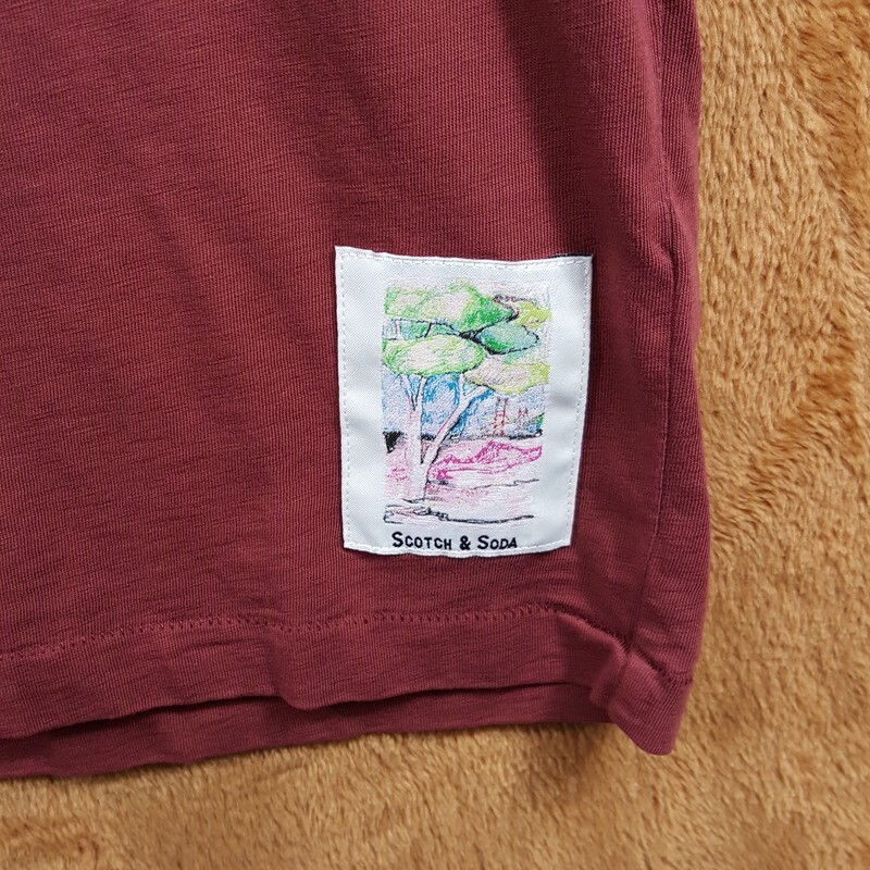 SCOTCH & SODA Shirt Mens Large Burgundy Pullover Vintage Wash Loose Fit Tee