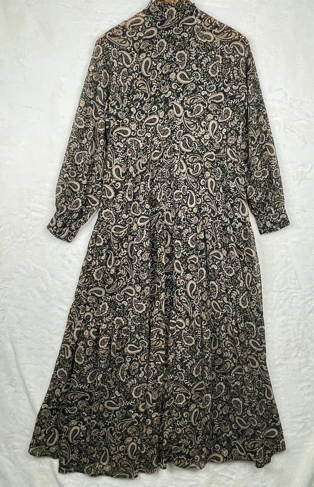 Lucky Brand Maxi Dress Womens Medium Black Paisley Lined Boho Tiered - Image 2 of 4