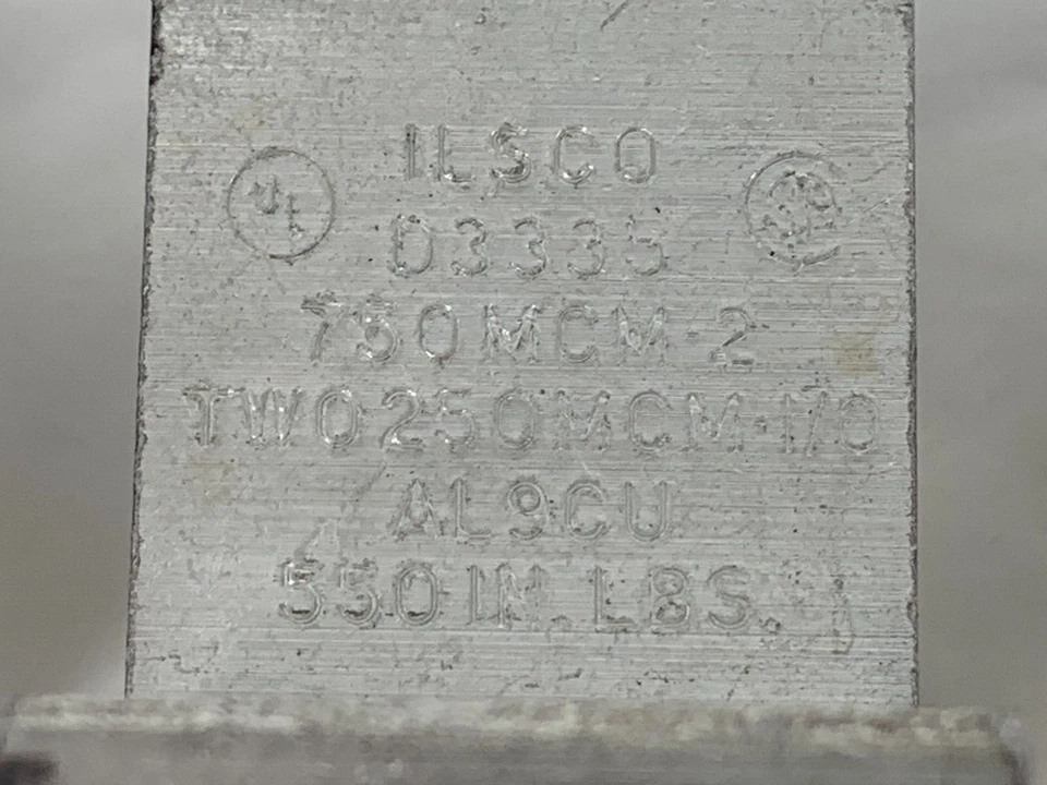 ILSCO D3335 Eaton D3335A22T 750MCM-2 TWO250MCM 1/0 AL-9CU 550IN. LBS Lugs 3/PKG - Image 4 of 4