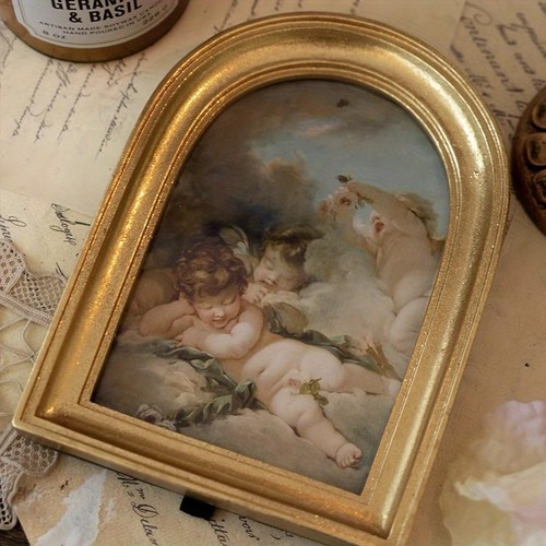 Picture Frame Resin 5 x 3 Engraved Arched Modern Gold Novelty Free Stand Decor - Picture 5 of 6