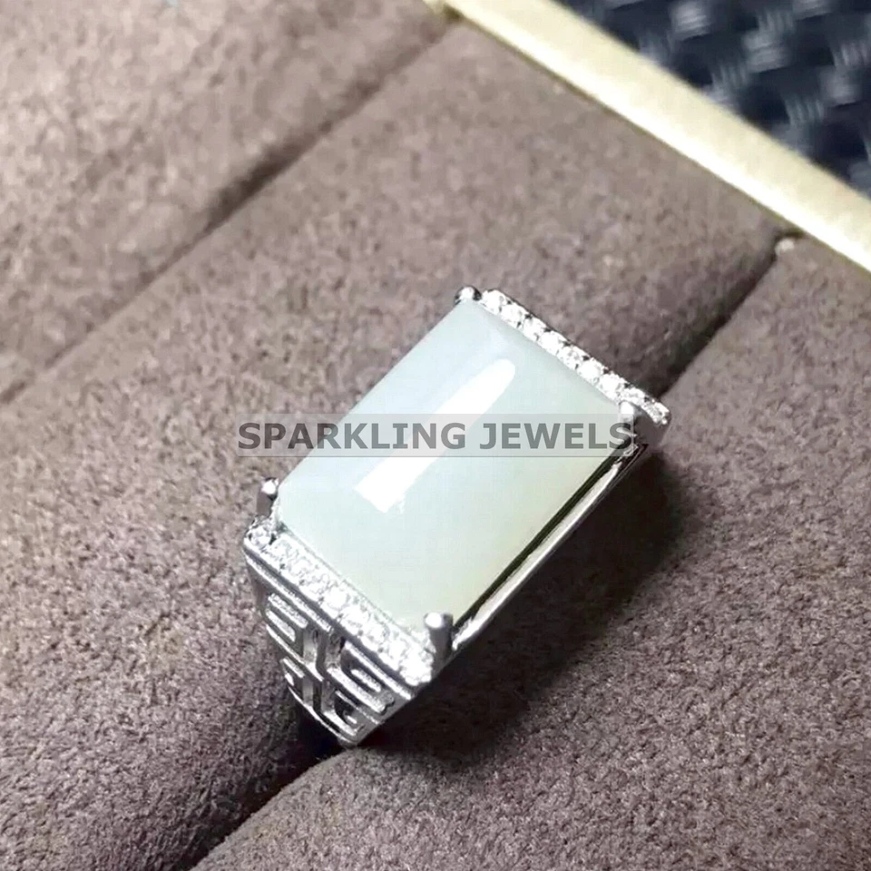 Calibrated Moonstone Emerald Cut With 925 Sterling Silver Ring For Men #C281 - Image 3 of 4