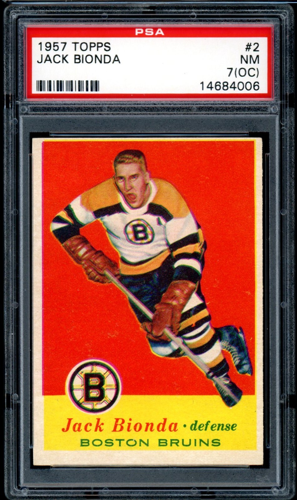 1957-58 TOPPS NHL HOCKEY #2 Jack Bionda Rookie PSA 7 NM oc Boston ...