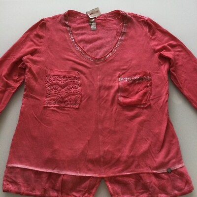   Blusen Shirt Leichter Pullover TREDY 38 Himbeer Rot Pink Neu Mit Etikett  