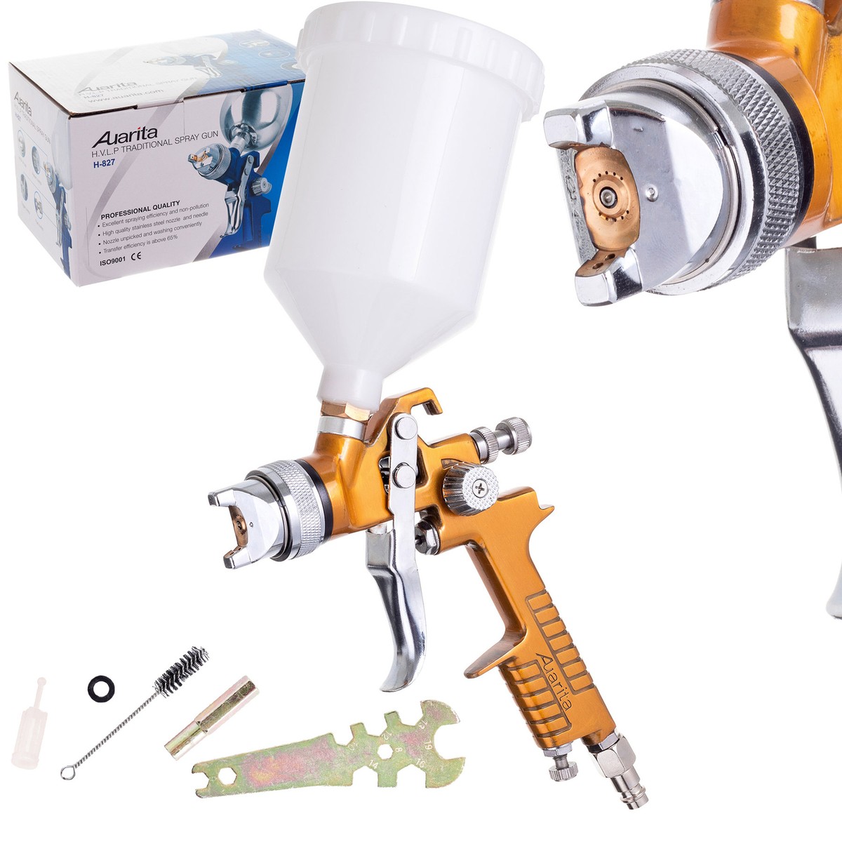 600ml Farbspritzgerät Professionell Auarita HVLP Spritzpistole H-827 Gold - 600ml 2,5mm Düse Für Lackieren 600ml Farbbehälter