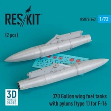1:72 ResKit RSU72-0263 370 Gal Wing Fuel Tanks F-16 Type 1 2pc 3D Print