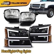 LED DRL Headlights+Bumper Fog Lights Fit For 2003-2006 Chevy Silverado Avalanche