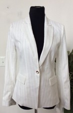 NWT White House Black Market Ecru Grey Stripe Blazer Jacket Size 2, MSRP 150