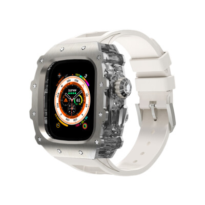 Titanium Cover Crystal Frame Case Silicone Band for Apple Watch Ultra2 9 8 7 6