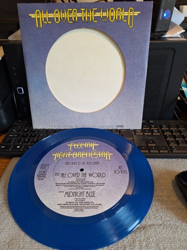 ELO ALL OVER THE WORLD VG++ 10 INCH BLUE VINYL 45 SINGLE ELECTRIC LIGHT ORCH
