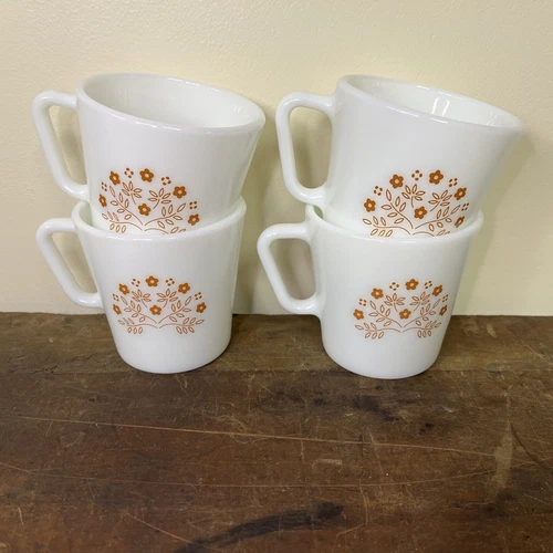 4 PYREX Coffee Mugs Summer Impressions Ginger Orange Brown "D" Vintage