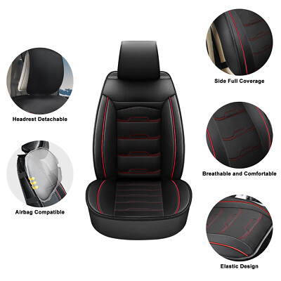 Skytle 2Black PU Leather Universal Front Seats SUV Car Seat Covers Front Cushion
