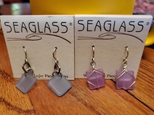 2 Sets Of Seaglass Purple And Blue Earrings