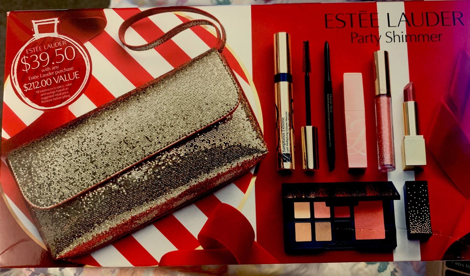 Estee Lauder Party Shimmer 6 Piece + Evening Bag $212Value All In One For Party
