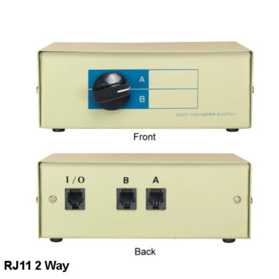 2 Way RJ11 Manual Data Switch Box Rotary Dail Style 11 Pin Telephone Modem Fax