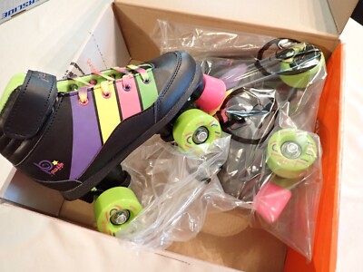 Blowout price!  Playlife Groove Junior Black Striped Roller Skates 880209 13-1-2