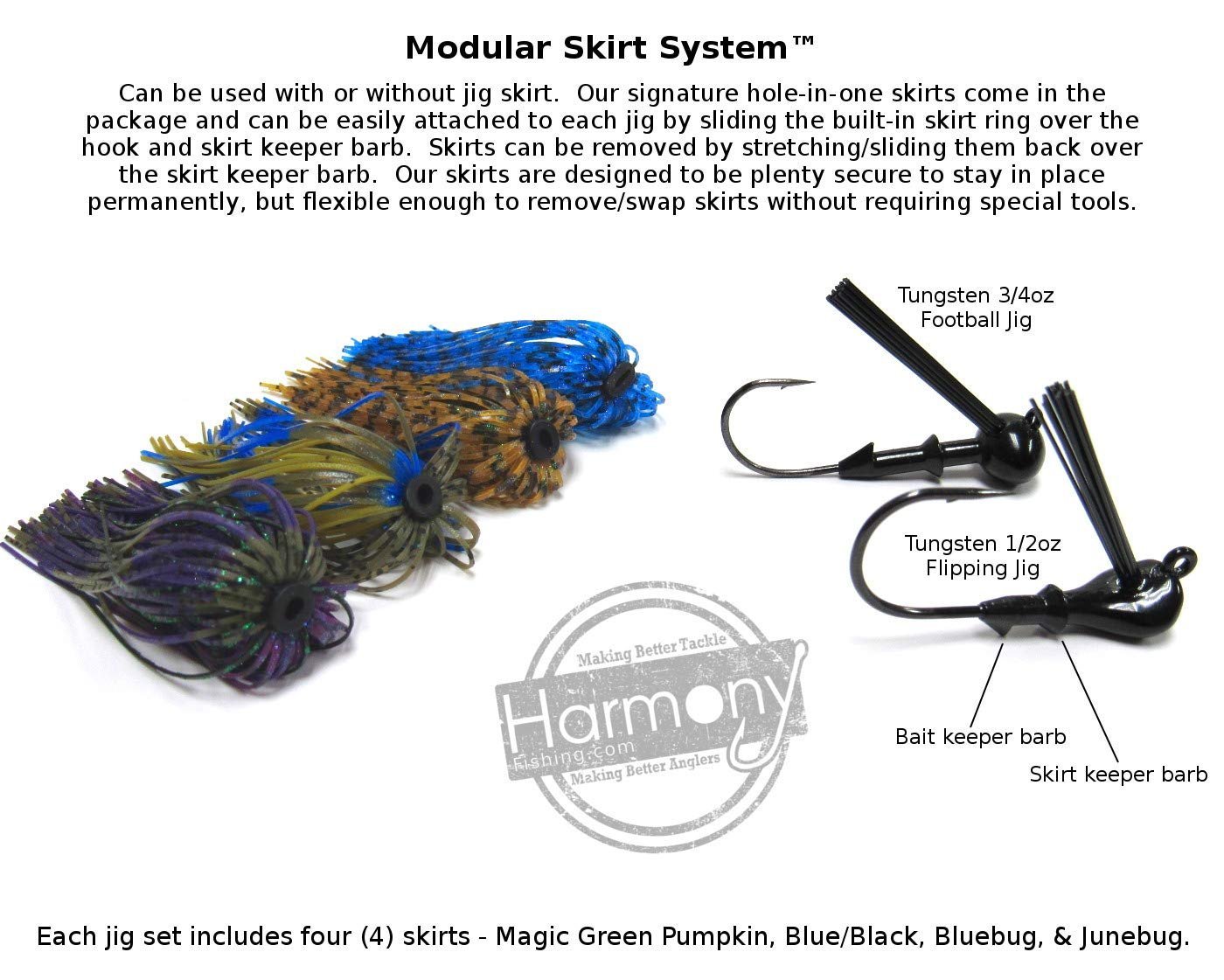 Harmony Fishing Tungsten Flipping Jigs (2 Flippin Jigs, 4 Skirts, Rattles) eBay